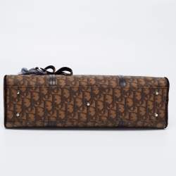 Pre Owned Dior Brown Oblique Coated Canvas, Velvet and Leather Trotter Romantique Satchel