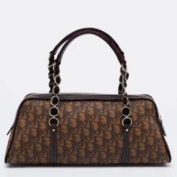 Pre Owned Dior Brown Oblique Coated Canvas, Velvet and Leather Trotter Romantique Satchel