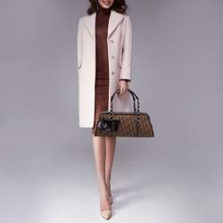 Pre Owned Dior Brown Oblique Coated Canvas, Velvet and Leather Trotter Romantique Satchel