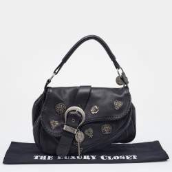 Pre Owned Dior Black Leather Charms Whipstitch Gaucho Double Saddle Bag