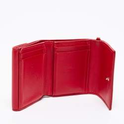 Pre Owned Dior Red Cannage Leather Lady Dior Trifold Compact Wallet