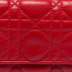 Pre Owned Dior Red Cannage Leather Lady Dior Trifold Compact Wallet