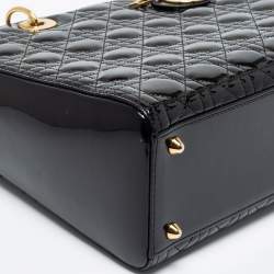 Pre Owned Dior Black Cannage Patent Leather Large Lady Dior Tote