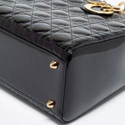 Pre Owned Dior Black Cannage Patent Leather Large Lady Dior Tote