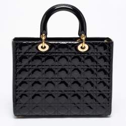 Pre Owned Dior Black Cannage Patent Leather Large Lady Dior Tote