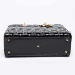 Pre Owned Dior Black Cannage Patent Leather Large Lady Dior Tote