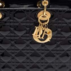 Pre Owned Dior Black Cannage Patent Leather Large Lady Dior Tote