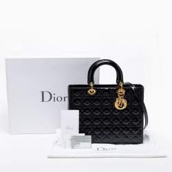 Pre Owned Dior Black Cannage Patent Leather Large Lady Dior Tote