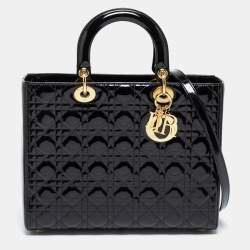 Pre Owned Dior Black Cannage Patent Leather Large Lady Dior Tote