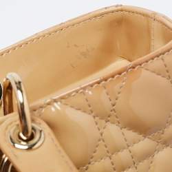 Pre Owned Dior Beige Cannage Patent Leather Large Lady Dior Tote