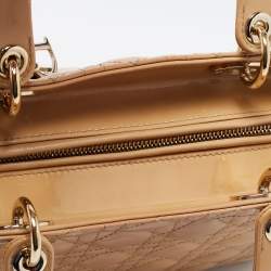 Pre Owned Dior Beige Cannage Patent Leather Large Lady Dior Tote