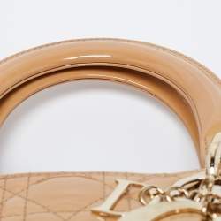 Pre Owned Dior Beige Cannage Patent Leather Large Lady Dior Tote