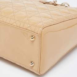 Pre Owned Dior Beige Cannage Patent Leather Large Lady Dior Tote