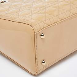 Pre Owned Dior Beige Cannage Patent Leather Large Lady Dior Tote