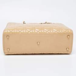 Pre Owned Dior Beige Cannage Patent Leather Large Lady Dior Tote