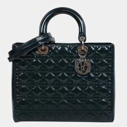 Pre Owned Dior Green Patent Leather Lady Dior Large Shoulder Bag