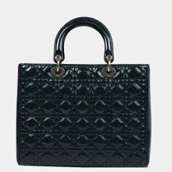 Pre Owned Dior Green Patent Leather Lady Dior Large Shoulder Bag