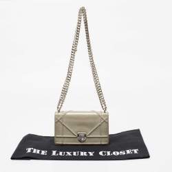 Pre Owned Dior Grey Shimmer Suede Diorama Wallet on Chain