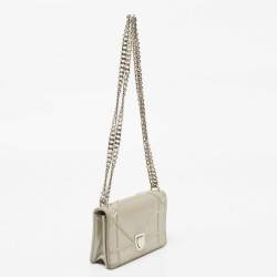 Pre Owned Dior Grey Shimmer Suede Diorama Wallet on Chain