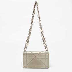 Pre Owned Dior Grey Shimmer Suede Diorama Wallet on Chain