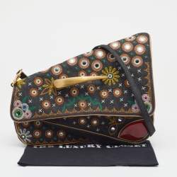 Pre Owned Dior Multicolor Embroidered Denim And Leather Saddle Bag