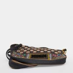 Pre Owned Dior Multicolor Embroidered Denim And Leather Saddle Bag