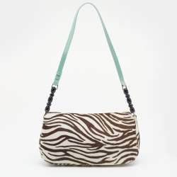 مملوكة مسبقًا حقيبة كتف ديور ماليس جلد لامع وبشعر حصان بطبعة زيبرا أخضر منت