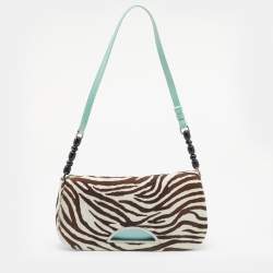 مملوكة مسبقًا حقيبة كتف ديور ماليس جلد لامع وبشعر حصان بطبعة زيبرا أخضر منت