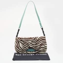 مملوكة مسبقًا حقيبة كتف ديور ماليس جلد لامع وبشعر حصان بطبعة زيبرا أخضر منت