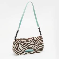 مملوكة مسبقًا حقيبة كتف ديور ماليس جلد لامع وبشعر حصان بطبعة زيبرا أخضر منت