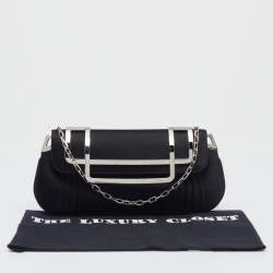 Pre Owned Dior Black Pleated Satin Frame Chain Clutch