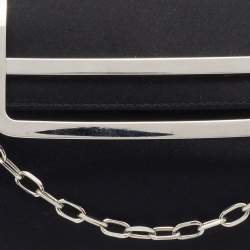 Pre Owned Dior Black Pleated Satin Frame Chain Clutch