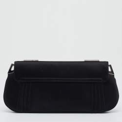 Pre Owned Dior Black Pleated Satin Frame Chain Clutch