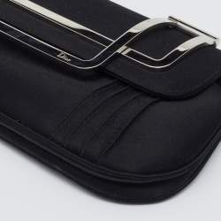 Pre Owned Dior Black Pleated Satin Frame Chain Clutch