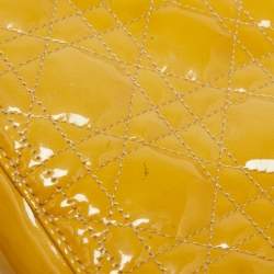 Pre Owned Dior Mustard Cannage Patent Leather Medium Lady Dior Tote