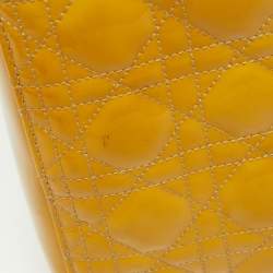 Pre Owned Dior Mustard Cannage Patent Leather Medium Lady Dior Tote
