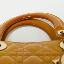 Pre Owned Dior Mustard Cannage Patent Leather Medium Lady Dior Tote