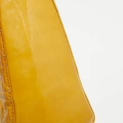 Pre Owned Dior Mustard Cannage Patent Leather Medium Lady Dior Tote
