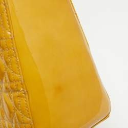 Pre Owned Dior Mustard Cannage Patent Leather Medium Lady Dior Tote