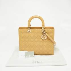 Pre Owned Dior Beige Cannage Patent Leather Large Lady Dior Tote