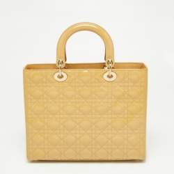 Pre Owned Dior Beige Cannage Patent Leather Large Lady Dior Tote