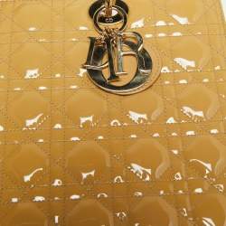Pre Owned Dior Beige Cannage Patent Leather Large Lady Dior Tote