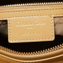 Pre Owned Dior Beige Cannage Patent Leather Large Lady Dior Tote
