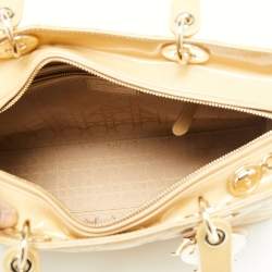 Pre Owned Dior Beige Cannage Patent Leather Large Lady Dior Tote