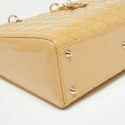 Pre Owned Dior Beige Cannage Patent Leather Large Lady Dior Tote