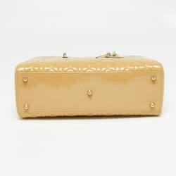 Pre Owned Dior Beige Cannage Patent Leather Large Lady Dior Tote