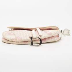 مملوكة مسبقًا Dior Dark Pink/White Printed Canvas and Patent Leather Saddle Bag