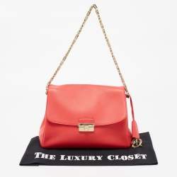 Pre Owned Dior Coral Orange Leather Large Diorling Shoulder Bag
