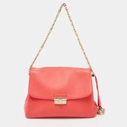 Pre Owned Dior Coral Orange Leather Large Diorling Shoulder Bag