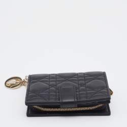Pre Owned Dior Black Cannage Quilted Leather Lady Dior Compact French Wallet